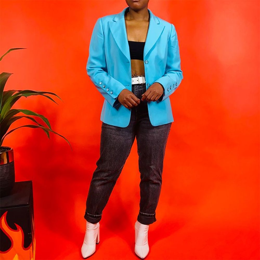 Vintage 80's Aqua Blue Blazer with Pearl Buttons